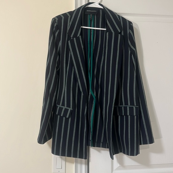 BCBGMaxAzria woman’s striped Blazer black and green large business formal - Picture 1 of 5